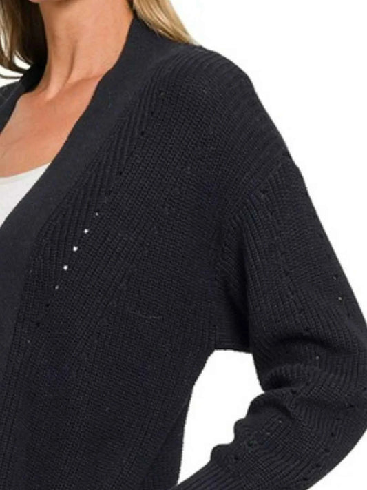 Eyelet Open Sweater Cardigan with Pockets 2081b270-fe21-4a0c-8aa2-a94acde5ff22-Max-Origin