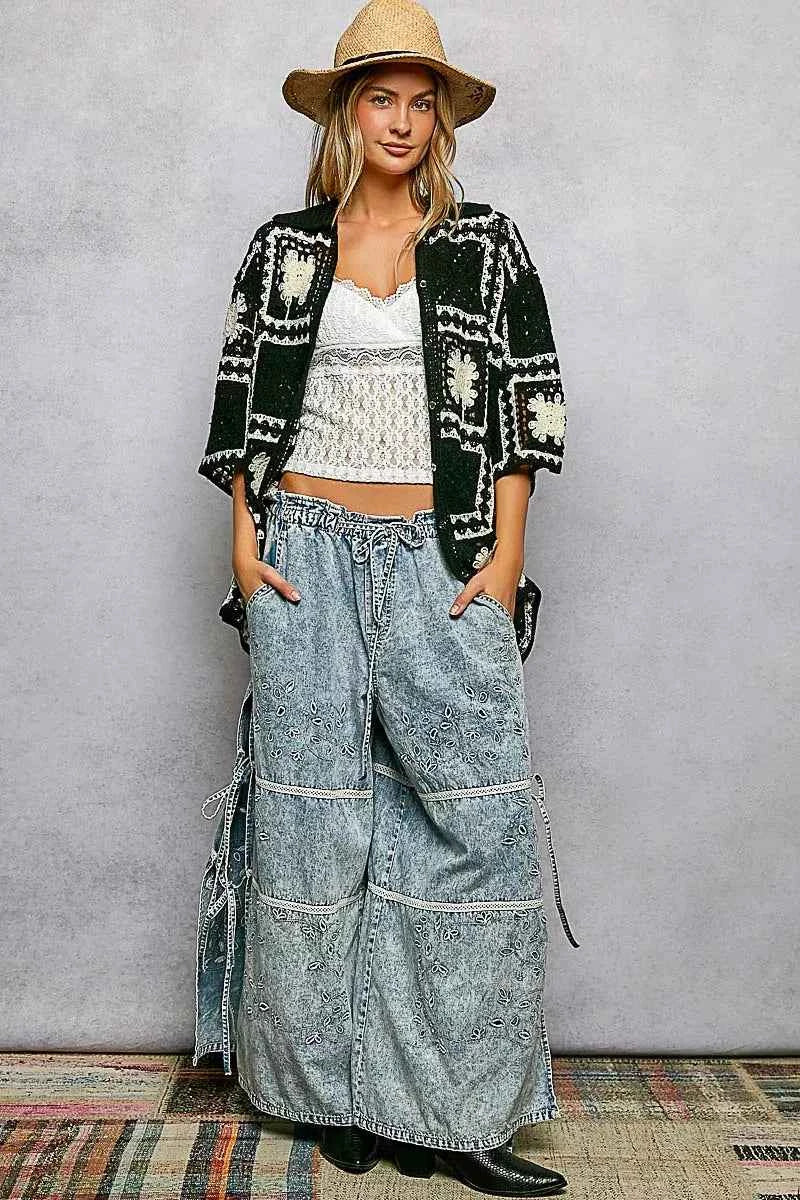 POL Button Down Openwork Floral Crochet Shirt with Granny Square Pattern 20906fb3-8375-41c4-834e-98b4a7159660-Max-Origin