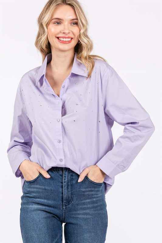 Plus Rhinestone Button Up Shirt Lavender 20938900_4b492bf5-8ab8-4c69-8451-ca0351d8b31d