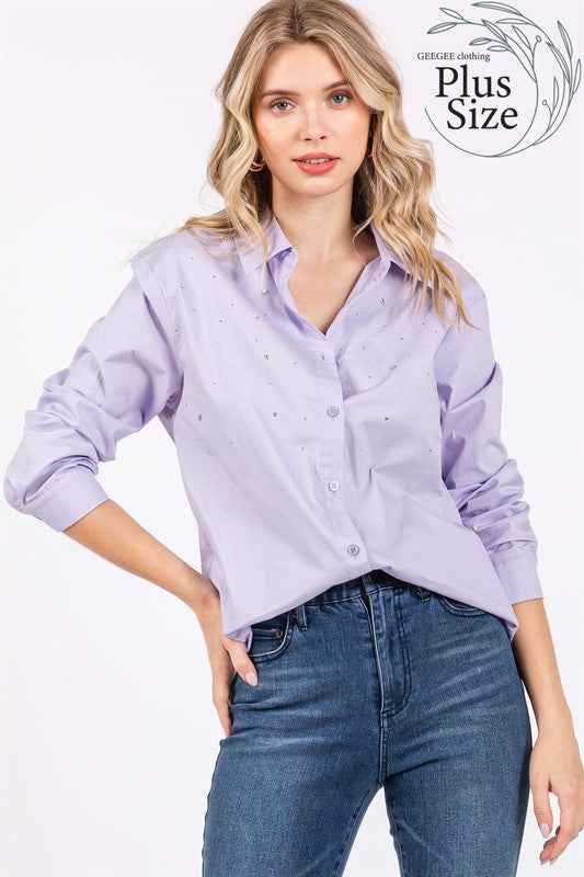 Plus Rhinestone Button Up Shirt 20938900_9ff56f44-53b4-4fb7-a47e-8f0d88c65724