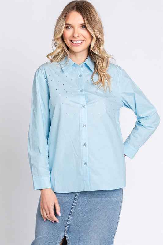 Plus Rhinestone Button Up Shirt Sky Blue 20938900_a0d3aaa2-eb70-470c-b1fc-d5d17b6ec1eb