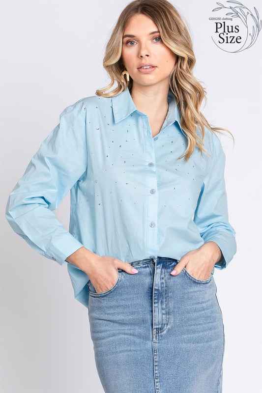 Plus Rhinestone Button Up Shirt 20938900_e495b4c7-15fc-470e-b601-43fc49019604