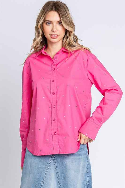 Plus Rhinestone Button Up Shirt Hot Pink 20939290_009b6b0b-13e6-4881-a184-df0bd11652c6