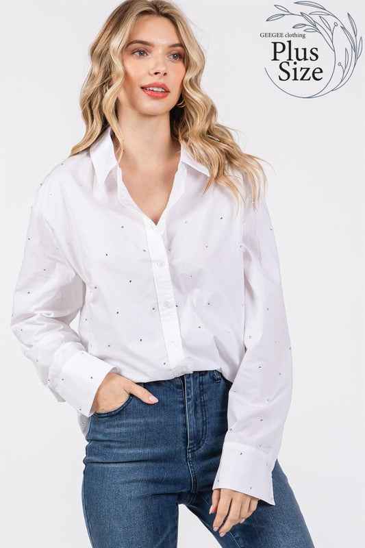 Plus Rhinestone Button Up Shirt 20939290_b9394221-6d07-4abf-ae97-6109e596a8df
