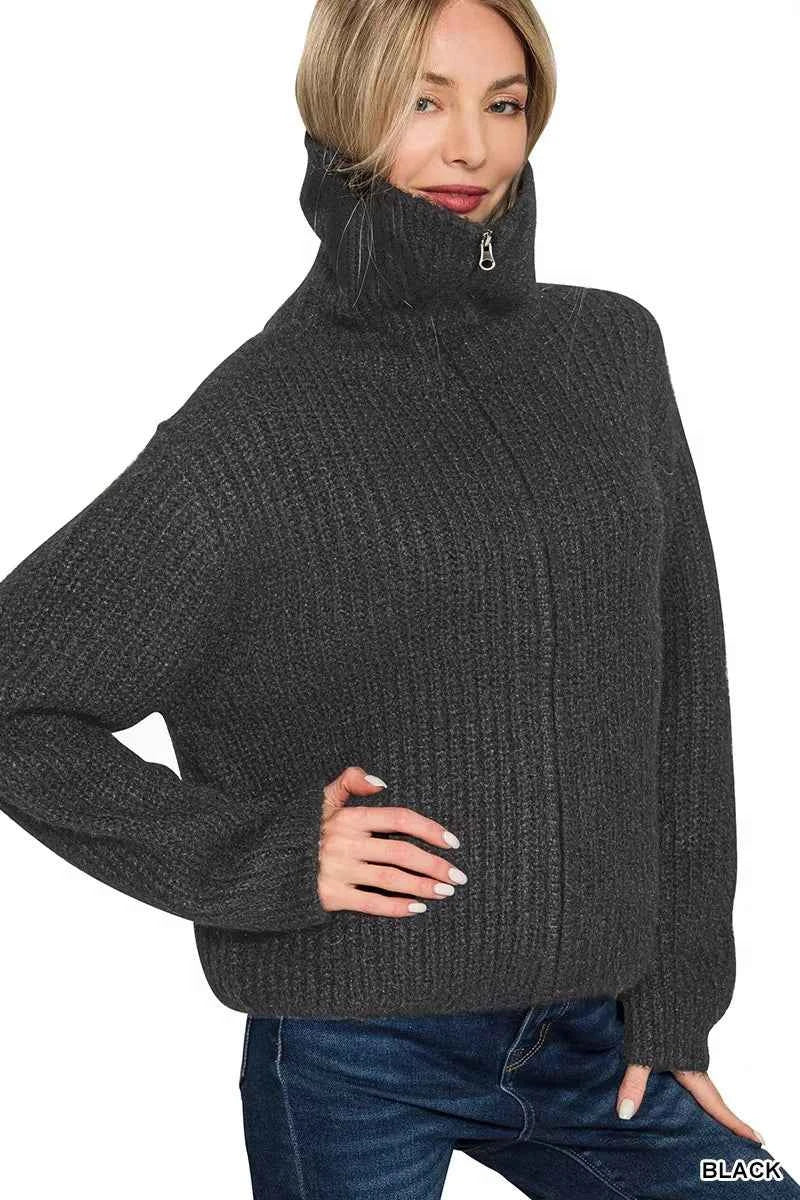 Zenana High Neck Full Zip Sweater Cardigan 20951a94b2614f8f82d69c2a91bdc650-Max-Origin