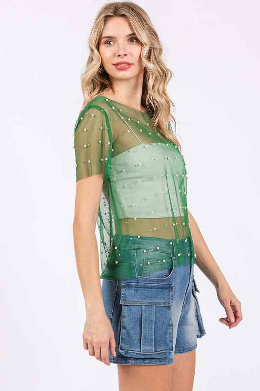 Plus Rhinestone & Pearl Mesh Top 20972022_424615a5-9f25-4ee7-9035-4700e4b90881