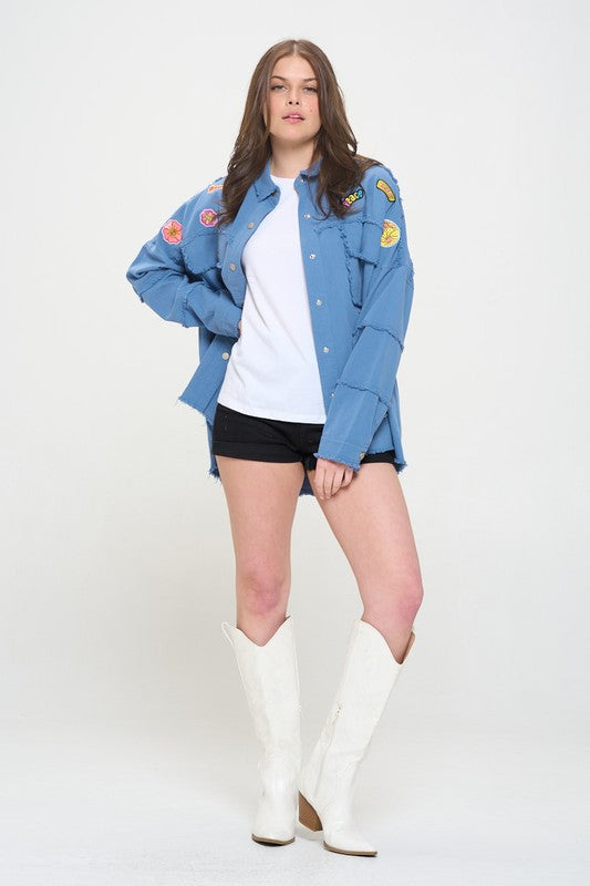 Patchwork frayed hem button down collared top 20977070_01749b14-c4ef-4f08-be52-db533dfa356d