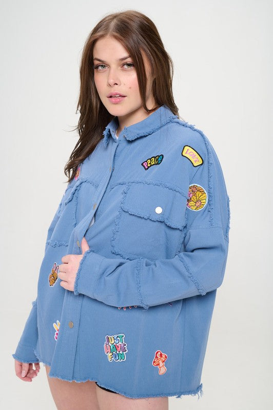 Patchwork frayed hem button down collared top 20977070_2227abc6-531a-49f6-9b93-08da29595530