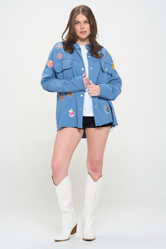 Patchwork frayed hem button down collared top 20977070_a57d99b2-48a4-43e2-be4f-79a63de2362d