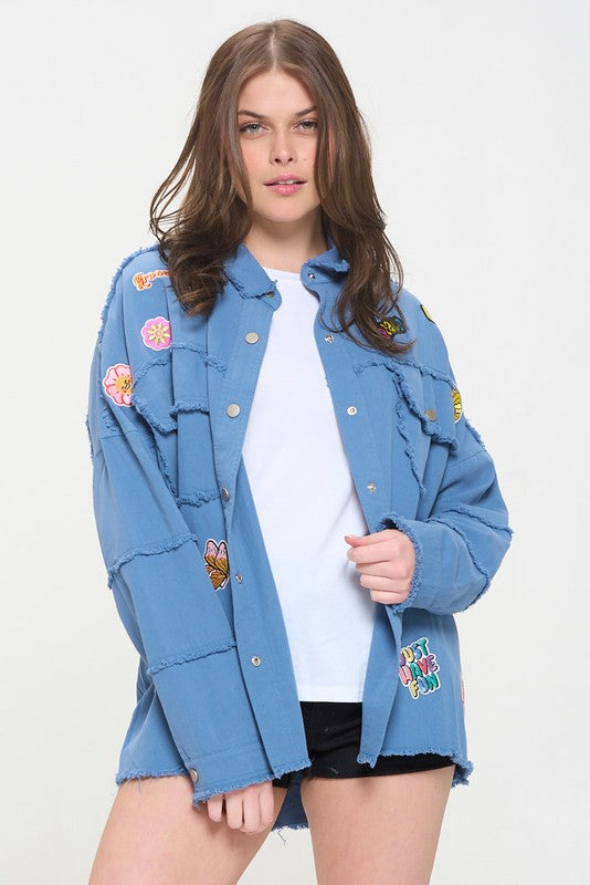 Patchwork frayed hem button down collared top 20977070_c69faca2-bcde-4a18-8fb3-cc8abf55751b
