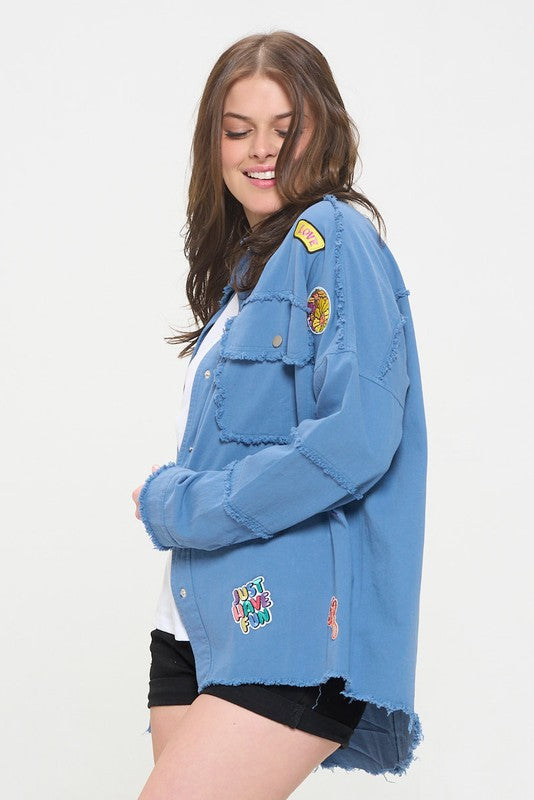 Patchwork frayed hem button down collared top 20977070_e62f960e-4ceb-4ca4-8d8e-0dfc44f5016f