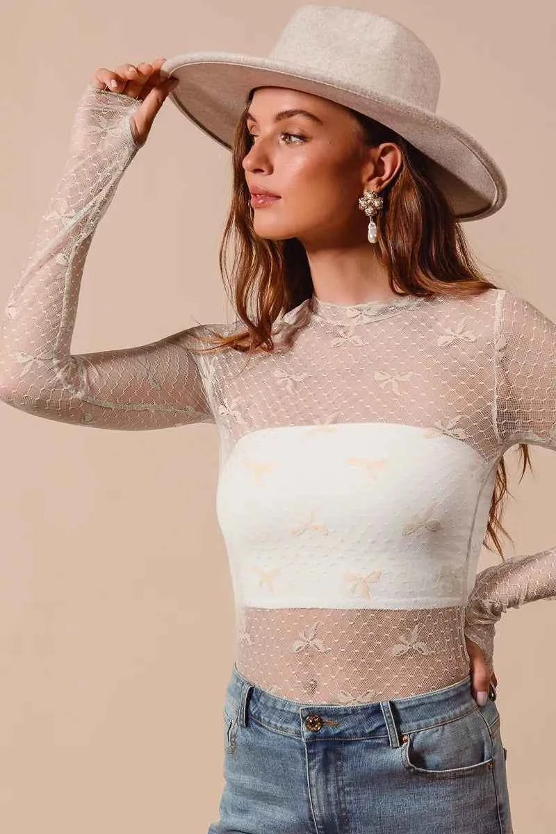 Bow Ribbon Pattern Sheer Lace Top OATMEAL 20982acae96e479ca1f21eb9ac8bf1e3-Max-Origin