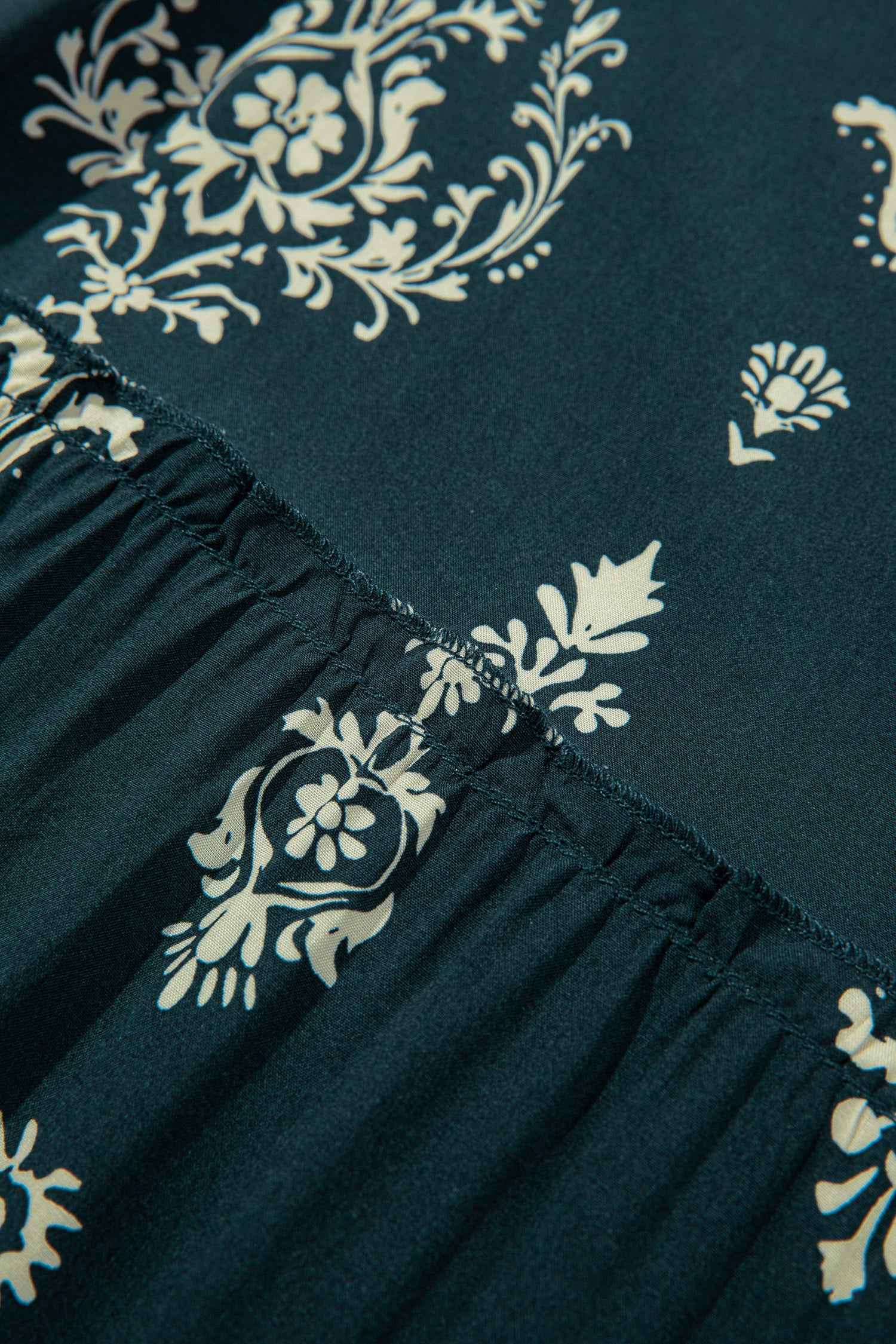 Sky Blue Boho Floral Print Lettuce Trim 3/4 Sleeve Mini Dress 20a3add0e73a6163