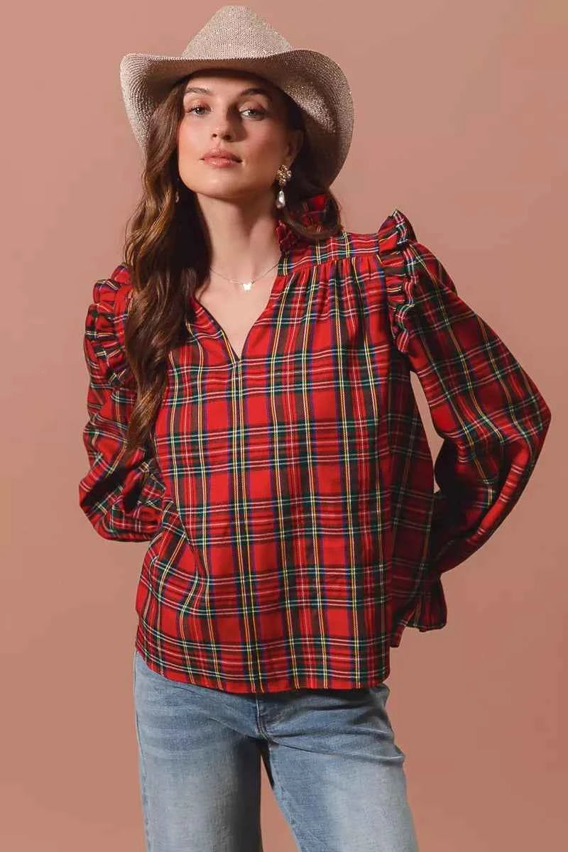 SO ME Christmas Checkered Plaid Smocked Blouse 20b4e13a36a942ab99366cece454b8a5-Max-Origin