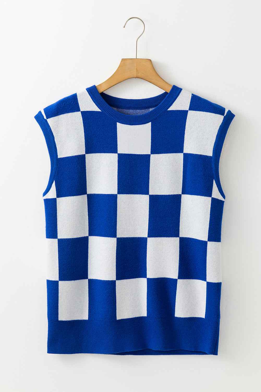 Dark Blue Checkered Knit Top 20b5dd6dea277e06