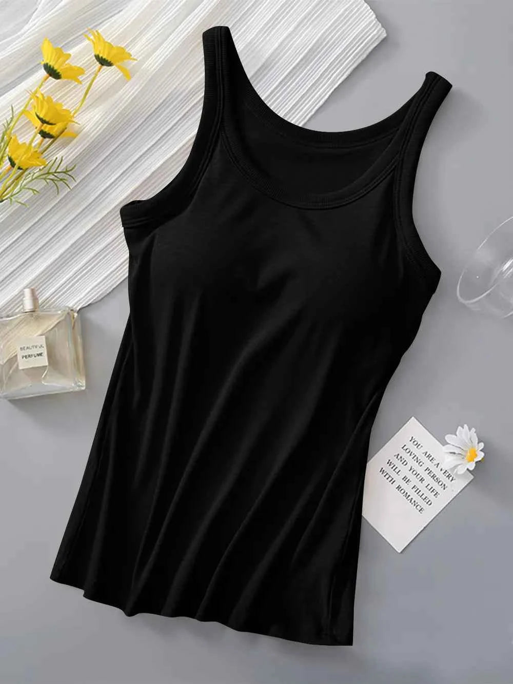 Round Neck Tank with Bra Black 20b845e8-d8cc-40b6-b9c9-415c4c68e74c-Max