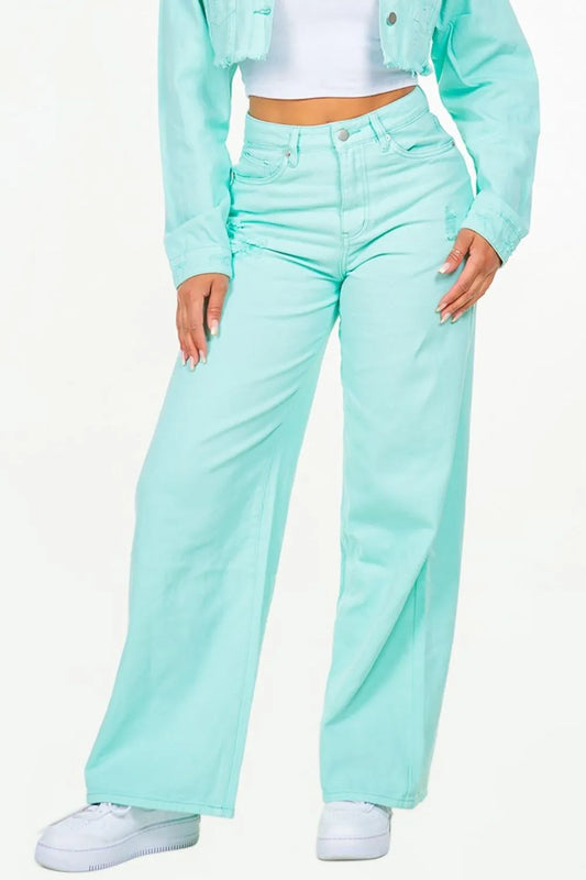American Bazi High Waist Distressed Wide Leg Jeans 20be2f78-6dda-45e7-b286-a74c8d6e69cc-Max