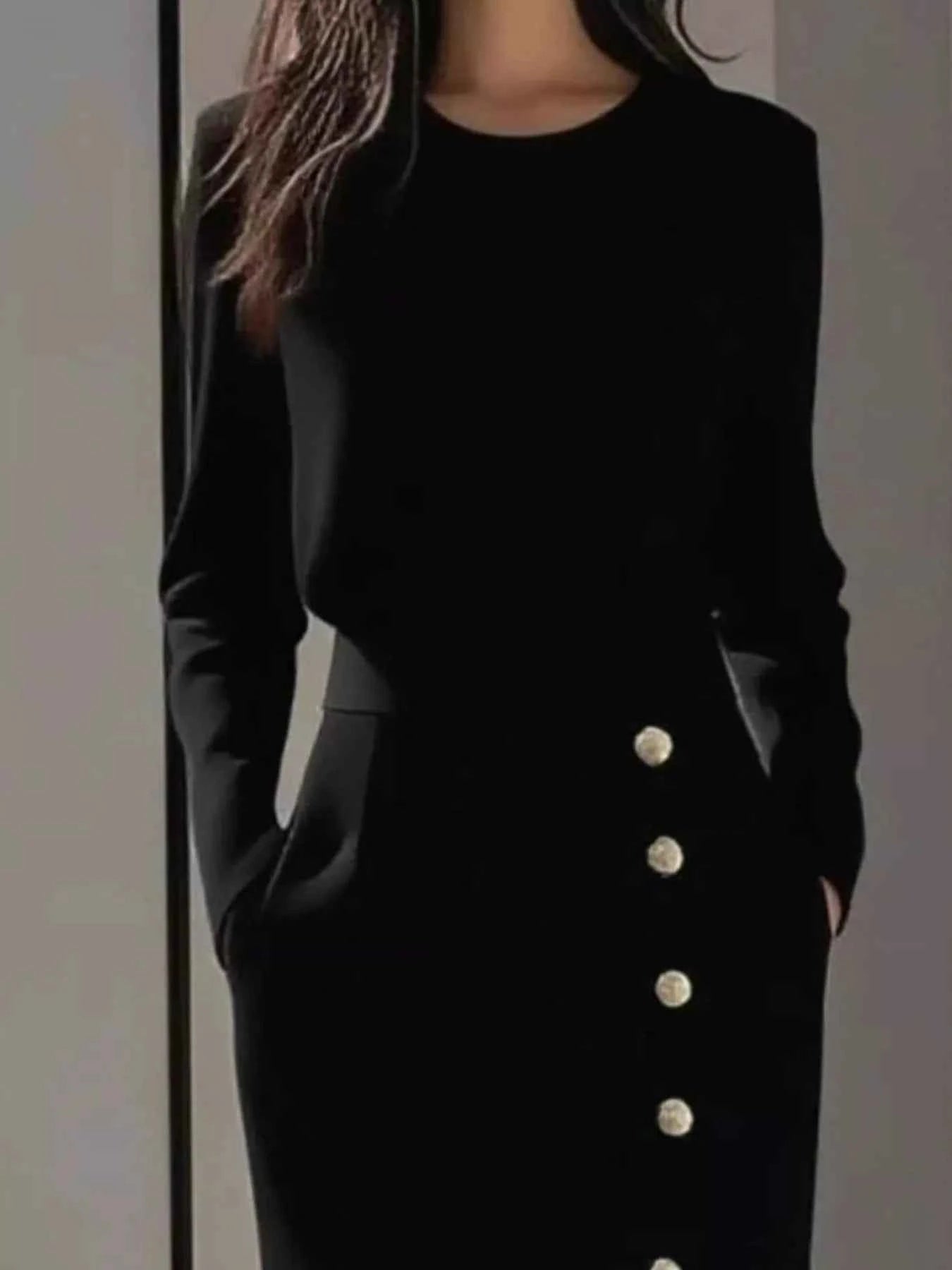 Long Sleeve Button Detail Midi Dress with Side Slit 20c1a204-0af3-489e-944c-765fbf107f9b-Max-Origin