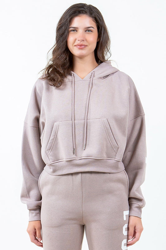 American Bazi Letter Graphic Long Sleeve Drawstring Cropped Hoodie 20c47b06-093e-468b-8d92-6697fc0972e8-Max