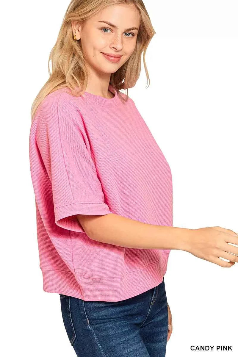 Zenana Double Knit Banded Bottom Short Sleeve Top 20c6ecbc3acf4fca9e79d9c6f0a9e192-Max-Origin