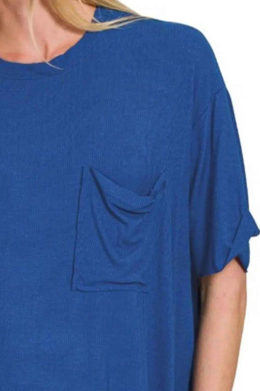 Oversized Ribbed Round Neck Short Sleeve Tee 20cf9565-0603-4fa1-a437-3dc25d626086-Max-Origin
