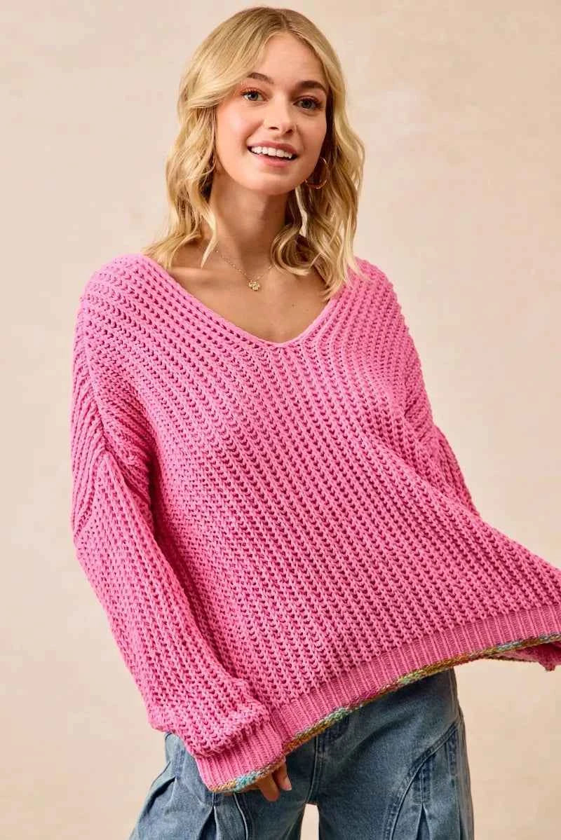 BiBi V-Neck Sweater with Colorful Trim 20d1d2d0fa4349e3a8b354cab2f03362-Max-Origin
