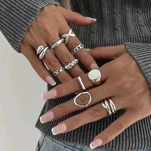10-Piece Alloy Geometric Ring Silver One Size 20d35c61-034d-429c-8933-8c411374f0c2-Max-Origin