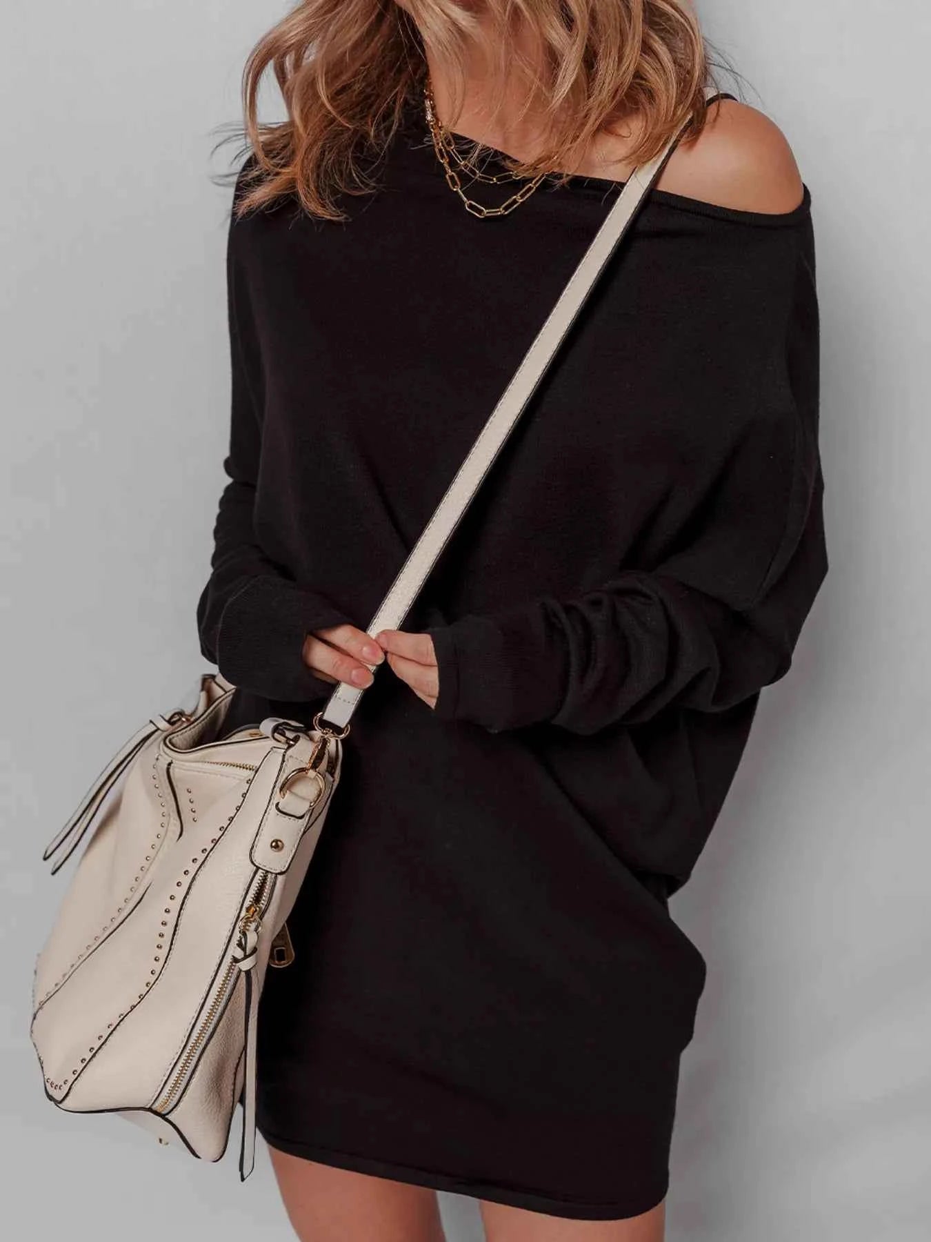 Asymmetric Neck Batwing Sleeve Shift Mini Sweater Dress 20dae310ff304a7c9cc183a337076156-Max-Origin