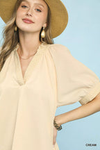 Umgee V-Neck Short Sleeve Blouse 20f340a0-6e5b-4e24-b74e-7775a37572e9-Max-Origin