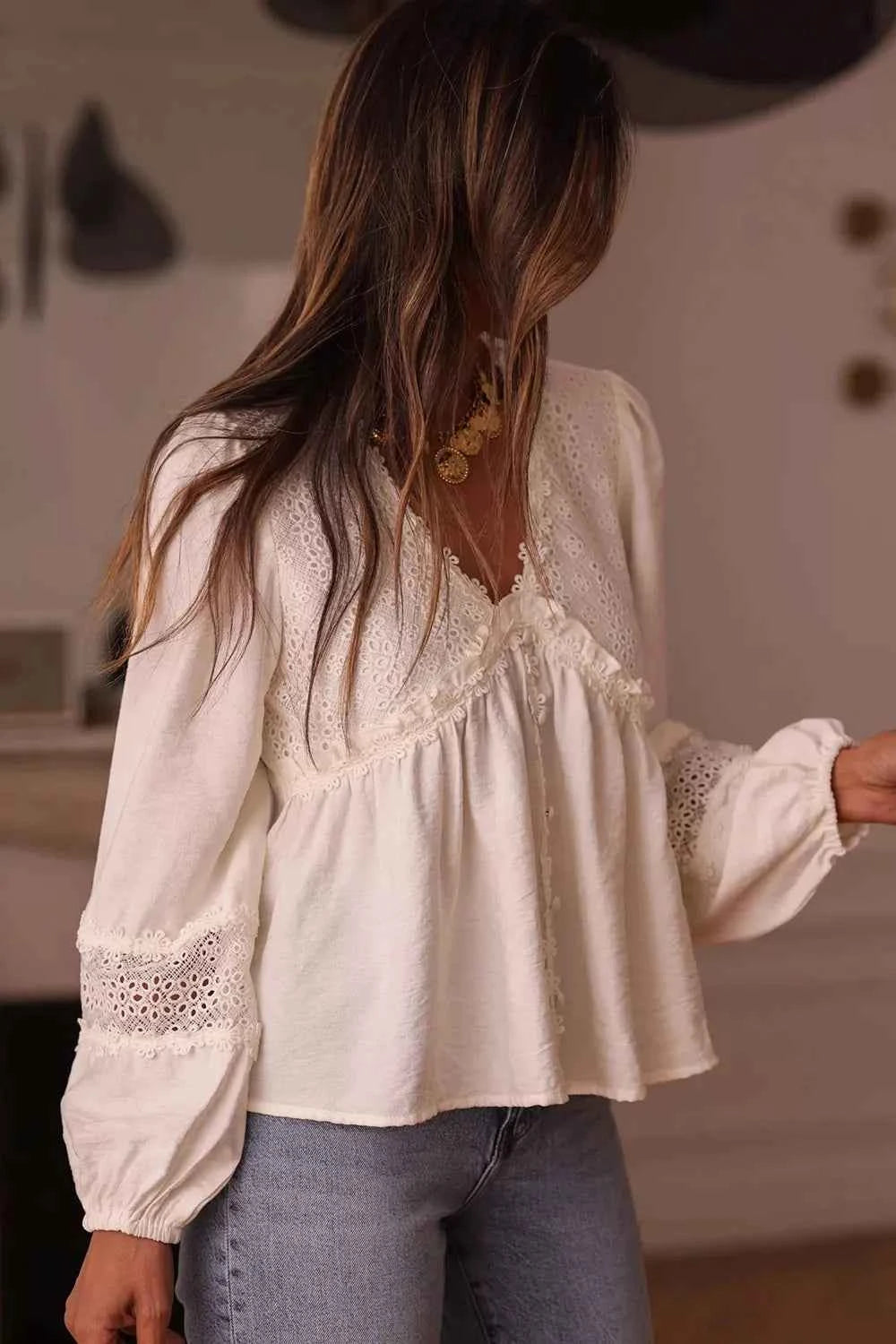 Lace Trim V-Neck Blouse 20f861b6-21b8-4fdf-ab92-b06742eb4380-Max-Origin