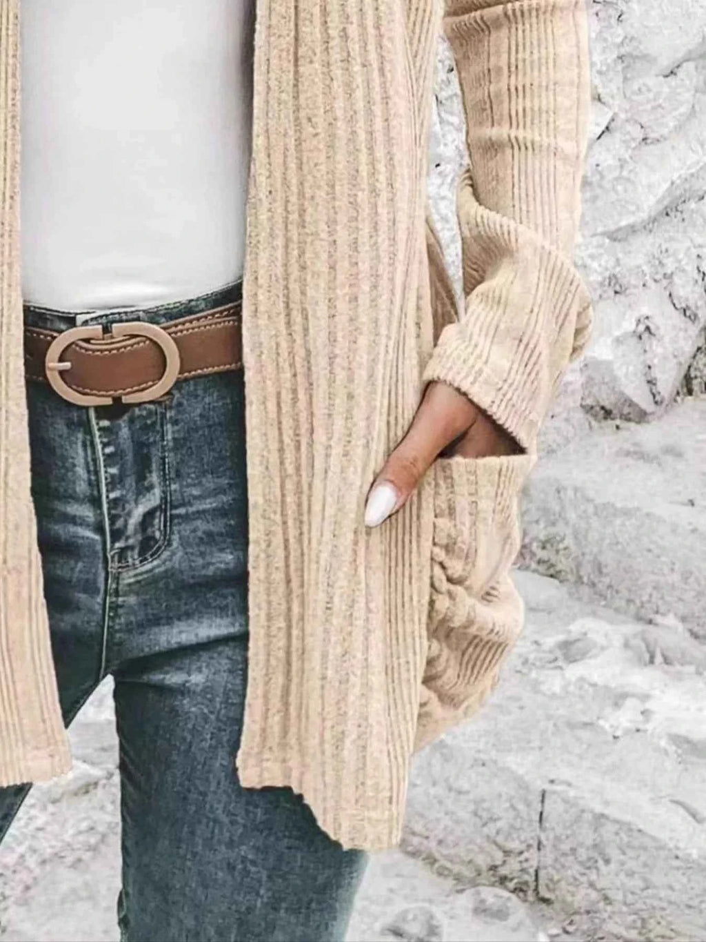 Ribbed Open Front Long Cardigan with Pockets 20ffc9b7-656b-43c4-af05-cabbd724101d-Max-Origin
