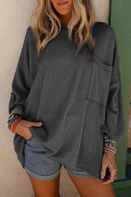 Ribbed tab sleeve oversize pocket top 21011797_402624d0-67a7-4e26-82f1-bbfd54425083