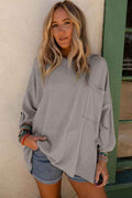 Ribbed tab sleeve oversize pocket top Grey 21011797_b90366e8-5f7d-4ed4-be73-432c6eddef85