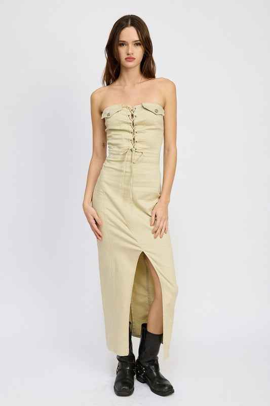 LACE UP CORSET DRESS WITH FRONT SLIT NATURAL 21028844_cc58574a-580f-41aa-a214-cb0fea34ff36