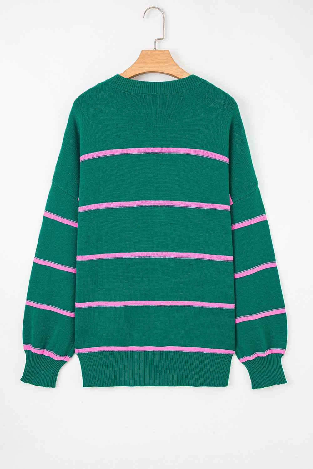 Green Stripe Half Buttons Drop Shoulder Plus Size Sweater 21036702aa854d85