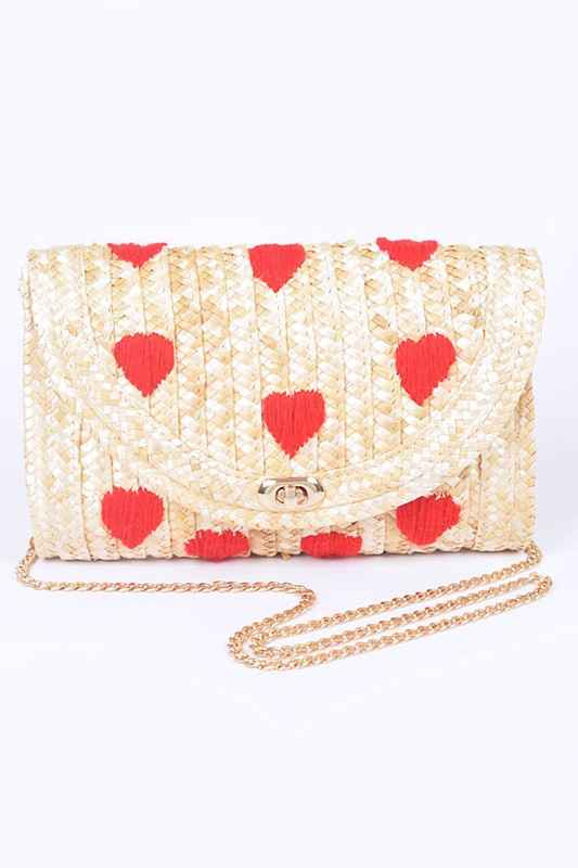Heart Pattern Straw Convertible Clutch Bag Natural O S 21042257_66c897ba-51b6-4f02-89cf-da61c8fdaf83