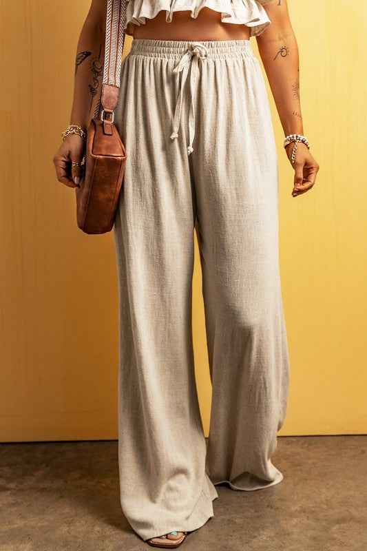 Beige Viscose Linen floor length wide leg pants one color 21064650_45716ff5-79aa-4aa7-a274-352d078d10be