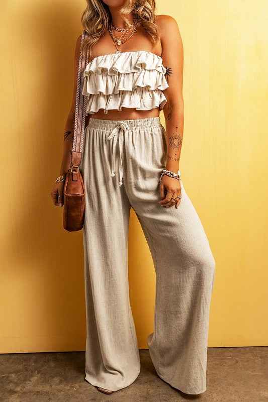 Beige Viscose Linen floor length wide leg pants 21064650_c8d42f90-0942-46b7-8ba6-bbd6f106ae07