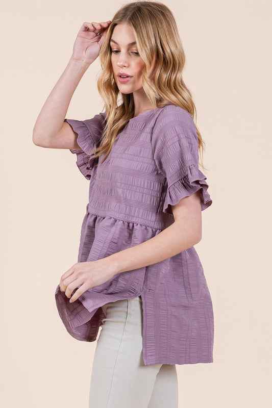 Textured Ruffle Sleeve Tunic 21065532_1db24199-1d01-4a8a-9060-5b3b8e565414