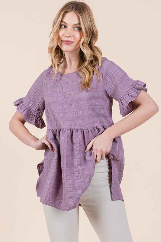 Textured Ruffle Sleeve Tunic Pale Purple 21065532_801245ff-f792-4f85-b6c9-80dad535c512