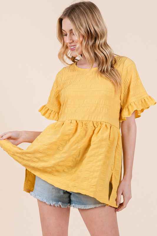 Textured Ruffle Sleeve Tunic Yellow 21065532_ff73200d-ee8d-48a9-a658-8f2ce4359d2c