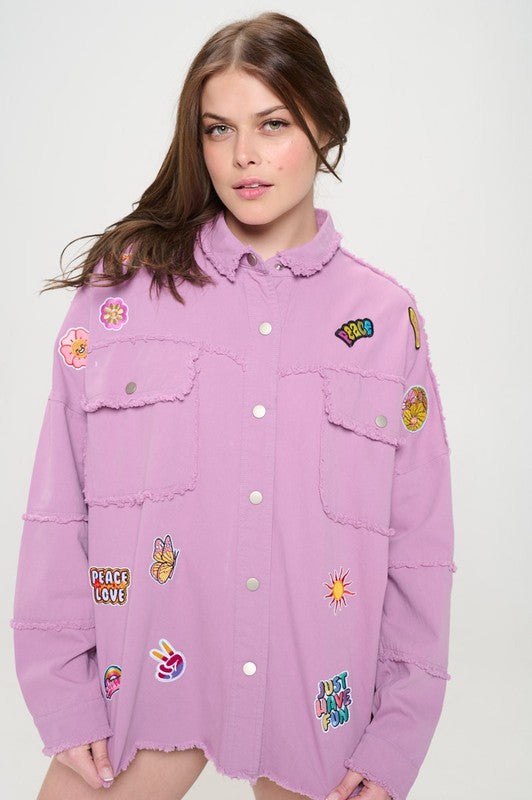 Patchwork frayed hem button down collared top 21070305_793f9ae0-f346-4c99-85e7-a6770e984a3e