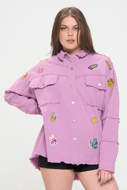 Patchwork frayed hem button down collared top 21070305_d044b395-fc71-40db-93e4-08789bbc748f