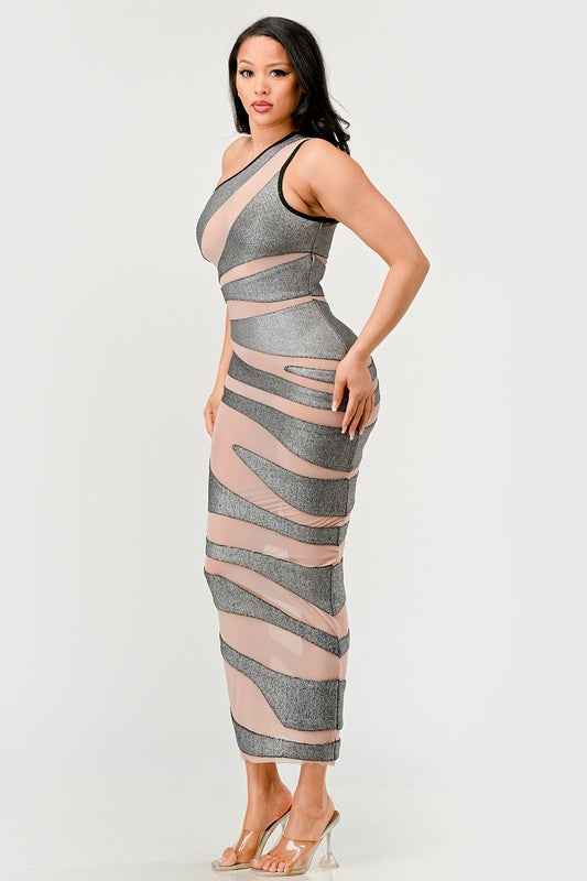Metallic Bandage Mesh Insert Dress 21085873_1f947848-d875-49fb-8796-914ff6fb9eee
