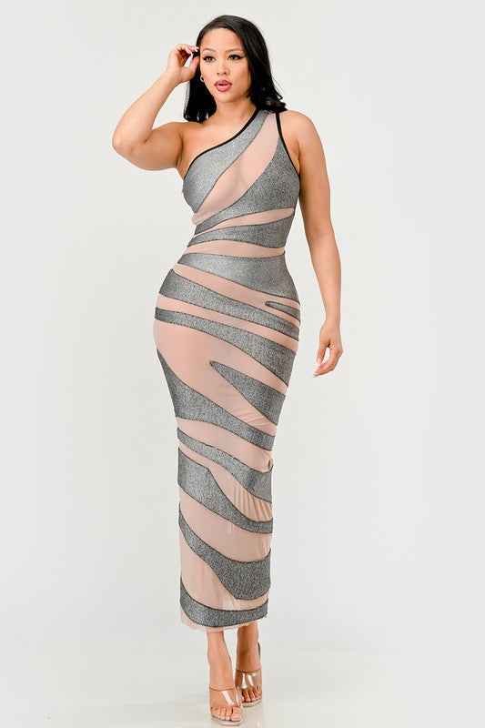 Metallic Bandage Mesh Insert Dress 21085873_a3c20cfa-3ccf-4b37-980f-6ff61e976c0e