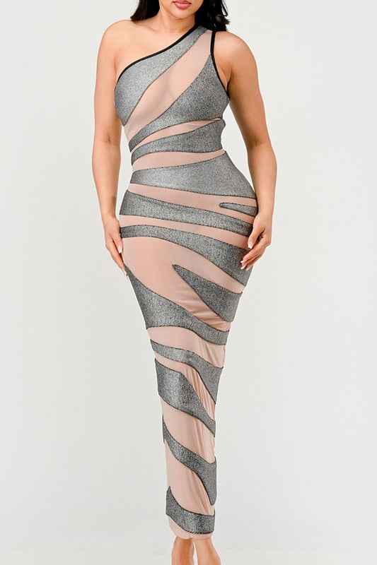 Metallic Bandage Mesh Insert Dress SILVER NUDE 21085873_c2d26176-177d-487a-a998-5ec3c6c76585