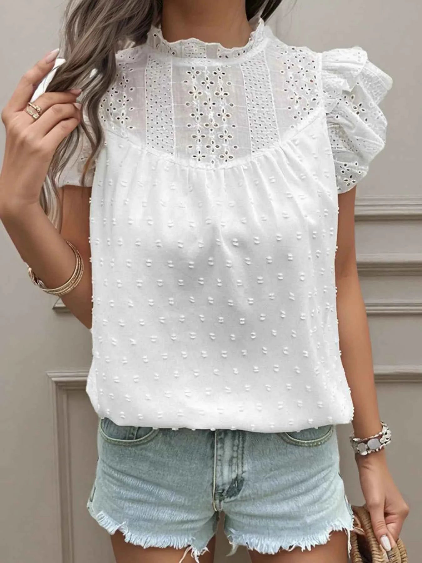 Eyelet Swiss Dot Cap Sleeve Blouse 210871dcd4b043a093077d4487fffddd-Max-Origin