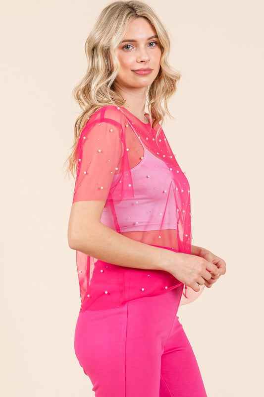 Plus Rhinestone & Pearl Mesh Top 21093309_45db9137-baf0-4879-96e8-f4b1a7f546f7