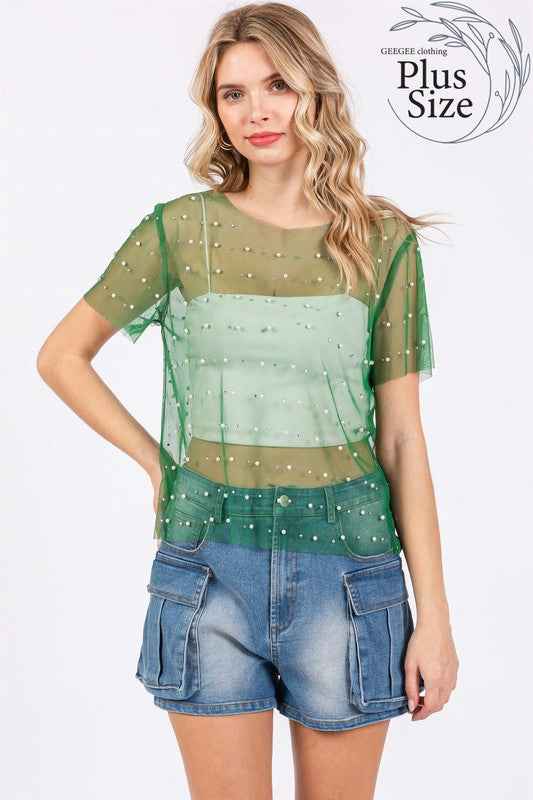 Plus Rhinestone & Pearl Mesh Top 21093309_d02fcfe7-b683-40d6-8b2e-e663b96f5eda