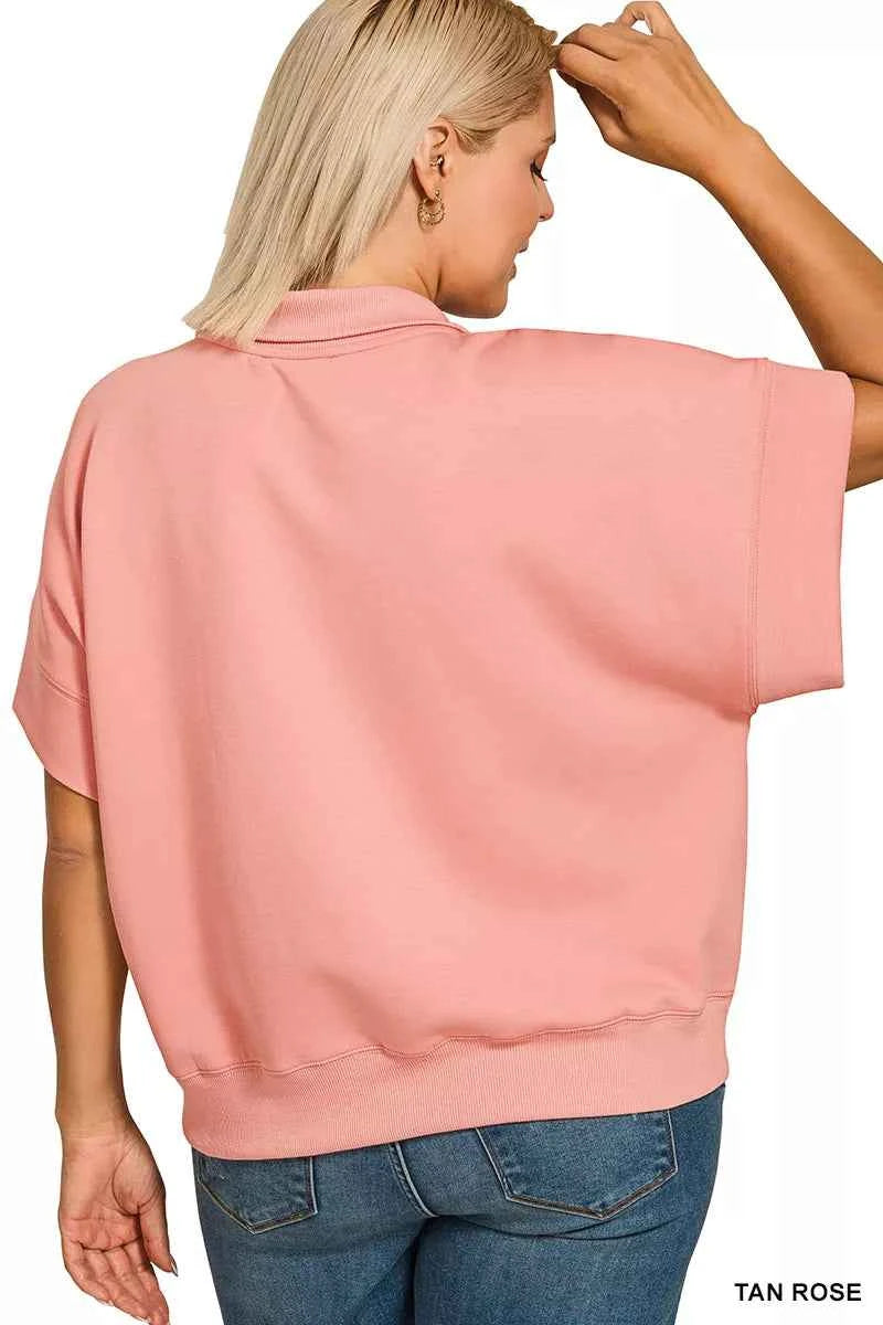 Zenana Full Size Scuba High Neck Half Zip Short Sleeve Top Plus Size 210c04a7-968c-456d-8223-44a3cd57208e-Max-Origin